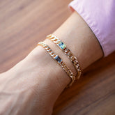 product_details::Identity Chain Bicolor Sapphire Bracelet 001 and Identity Chain Gray Spinel Bracelet 001 on model.