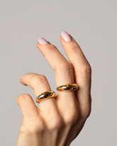 Rose Cut Diamonds Light Cutter Band and Yellow Diamond Brilliant Cuts Light Cutter Band on model.