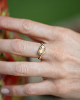 Yellow Sapphire Gusher Ring on model.