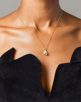 Halved Avocado Charms and Abacus Chain Necklace on model.