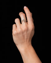 Gold White Diamond Cyclone Ring on model.