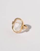 View from the side of the Long Distance Intaglio Seal Ring on light color background.