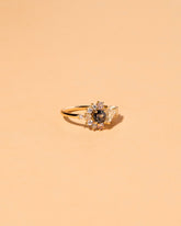 Diamond, Spinel & Sapphire Cluster Ring on light color background.