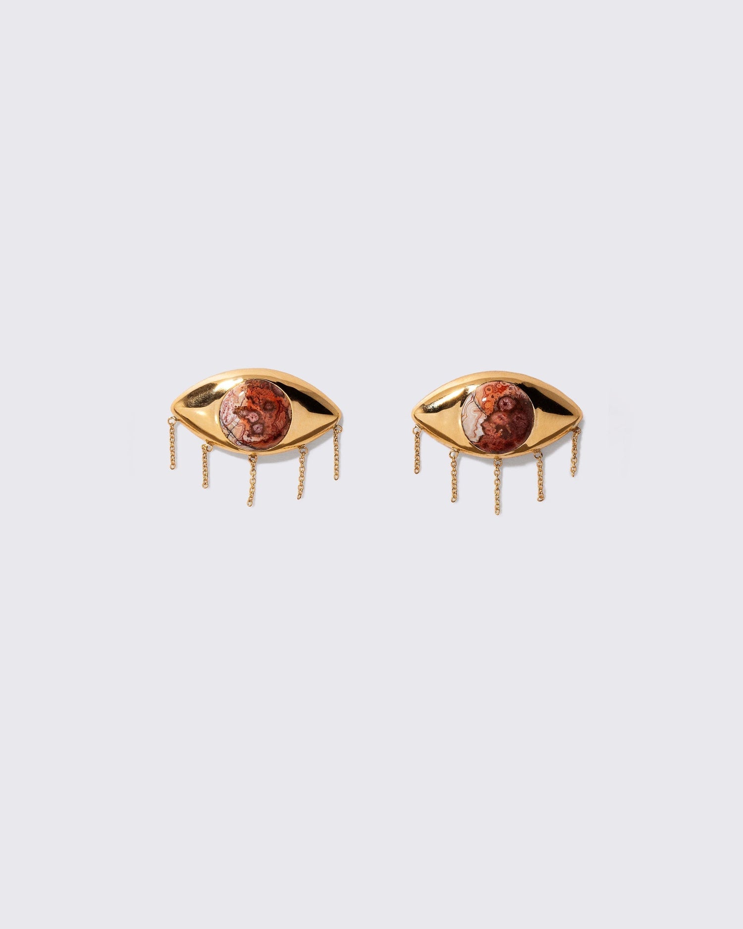 5. "Red Lace Agate Eye Earrings" by Caitlin Mociun