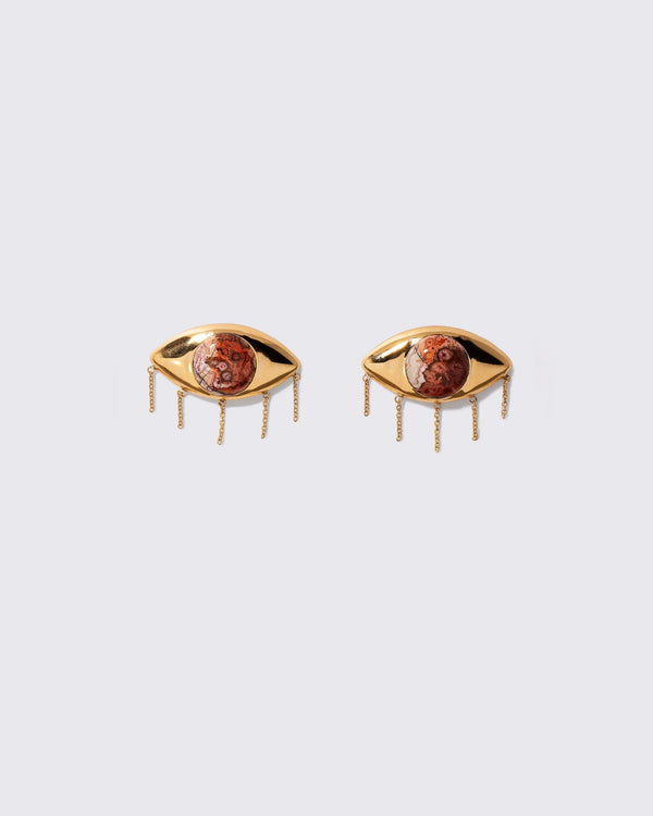 5. "Red Lace Agate Eye Earrings" by Caitlin Mociun