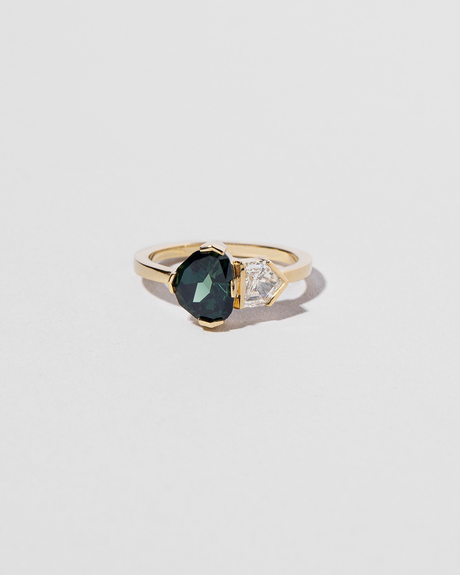 Teal Sapphire & Diamond Ring front facing