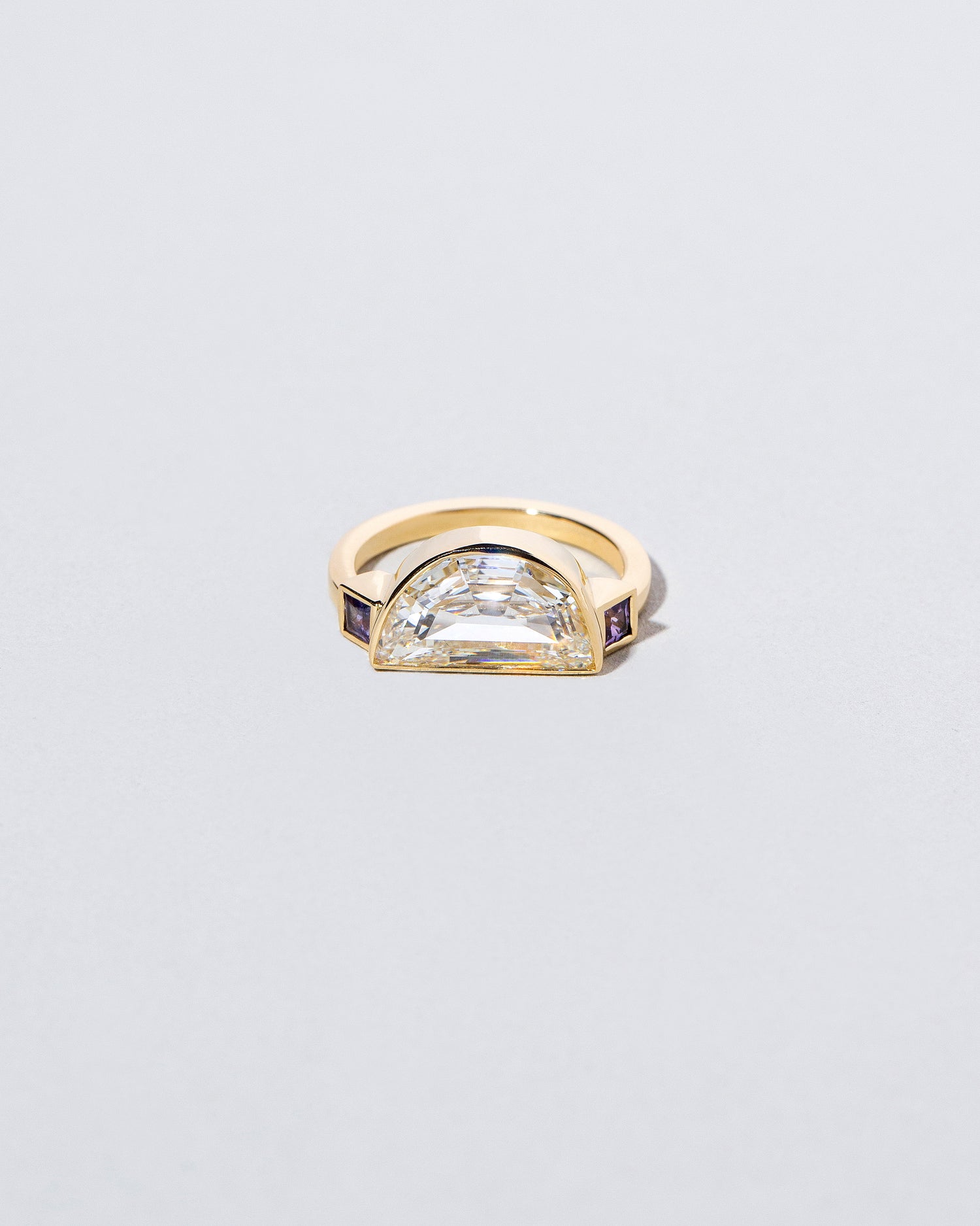 Halfmoon Stepcut Diamond & Sapphire Line Cluster Ring