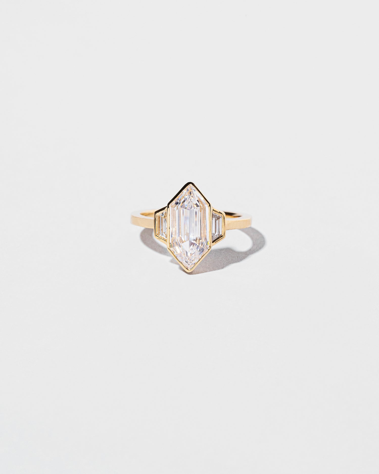 Hexagonal Step Cut Diamond Line Cluster Ring front facing