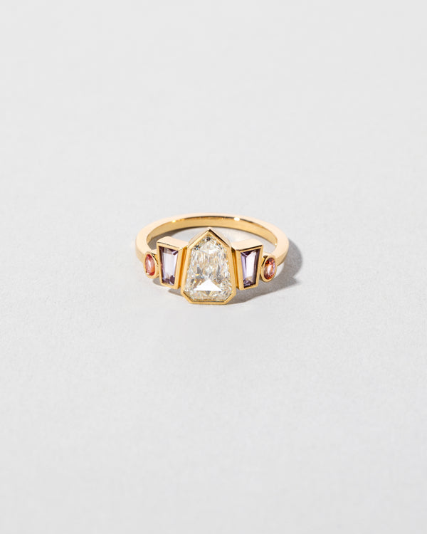 Shield Step Cut Diamond & Sapphire Line Cluster Ring front facing