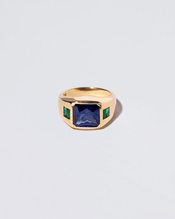 Emerald Cut Sapphire & Emerald Signet Ring front facing