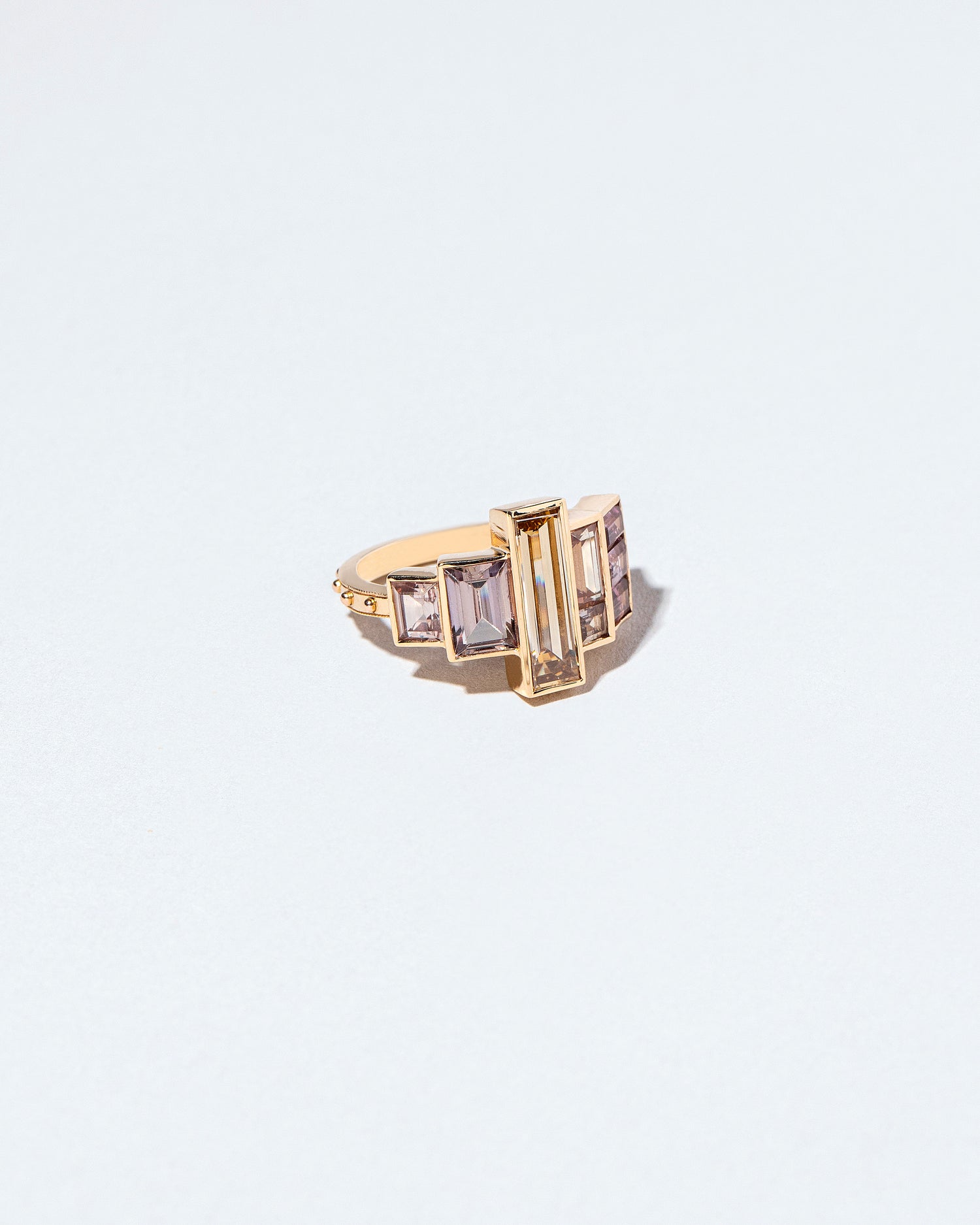 Champagne Diamond & Sapphire Line Cluster Ring right facing