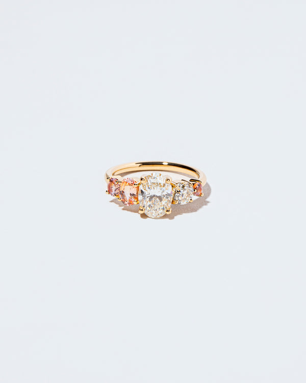Brilliant Oval Diamond & Sapphire Line Cluster Ring front facing
