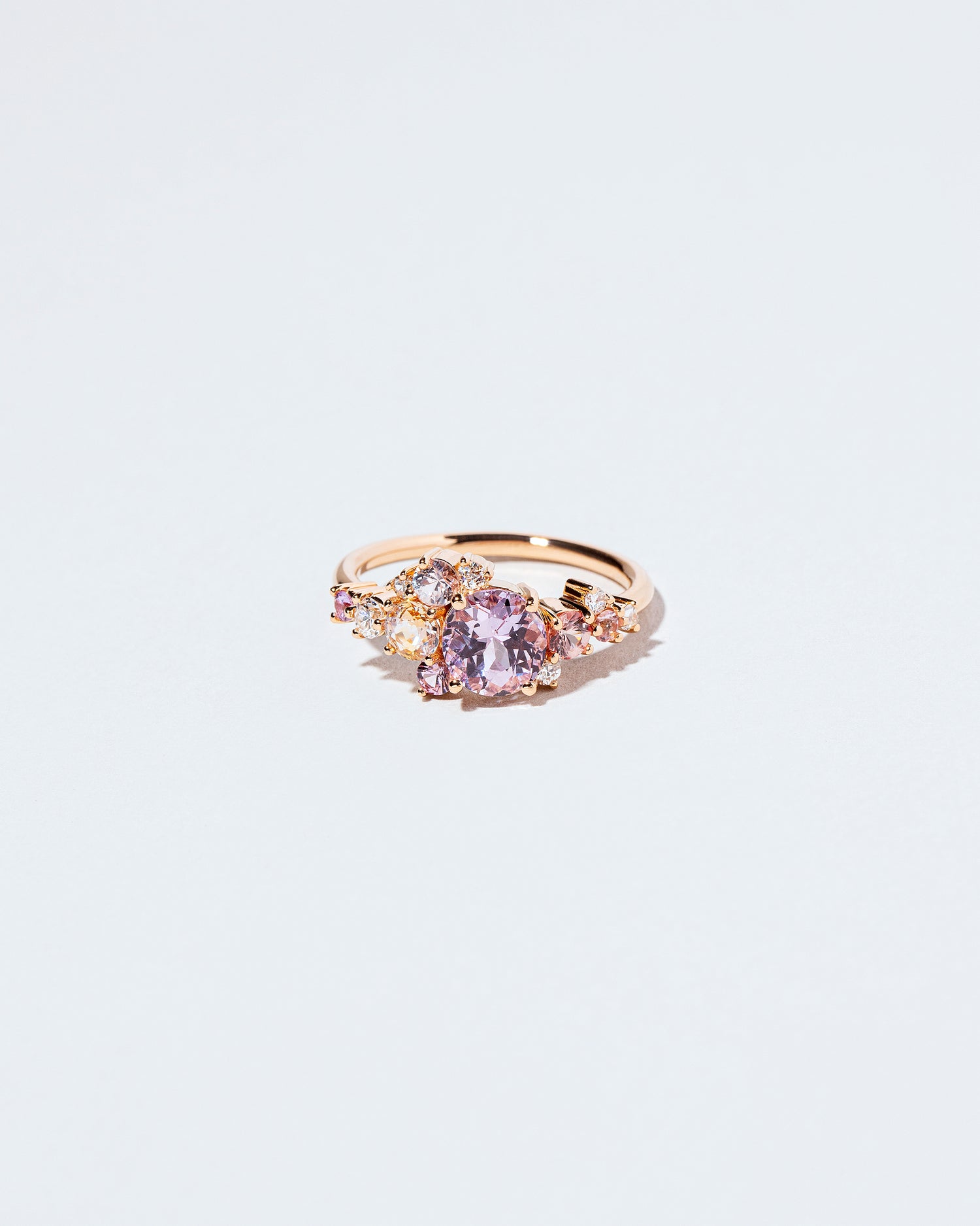 Sri Lankan Lilac Sapphire Line Cluster Ring front facing