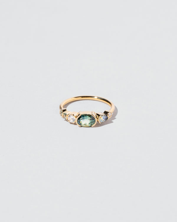 Bicolor Oval Sapphire & Diamond Line Cluster Ring front facing