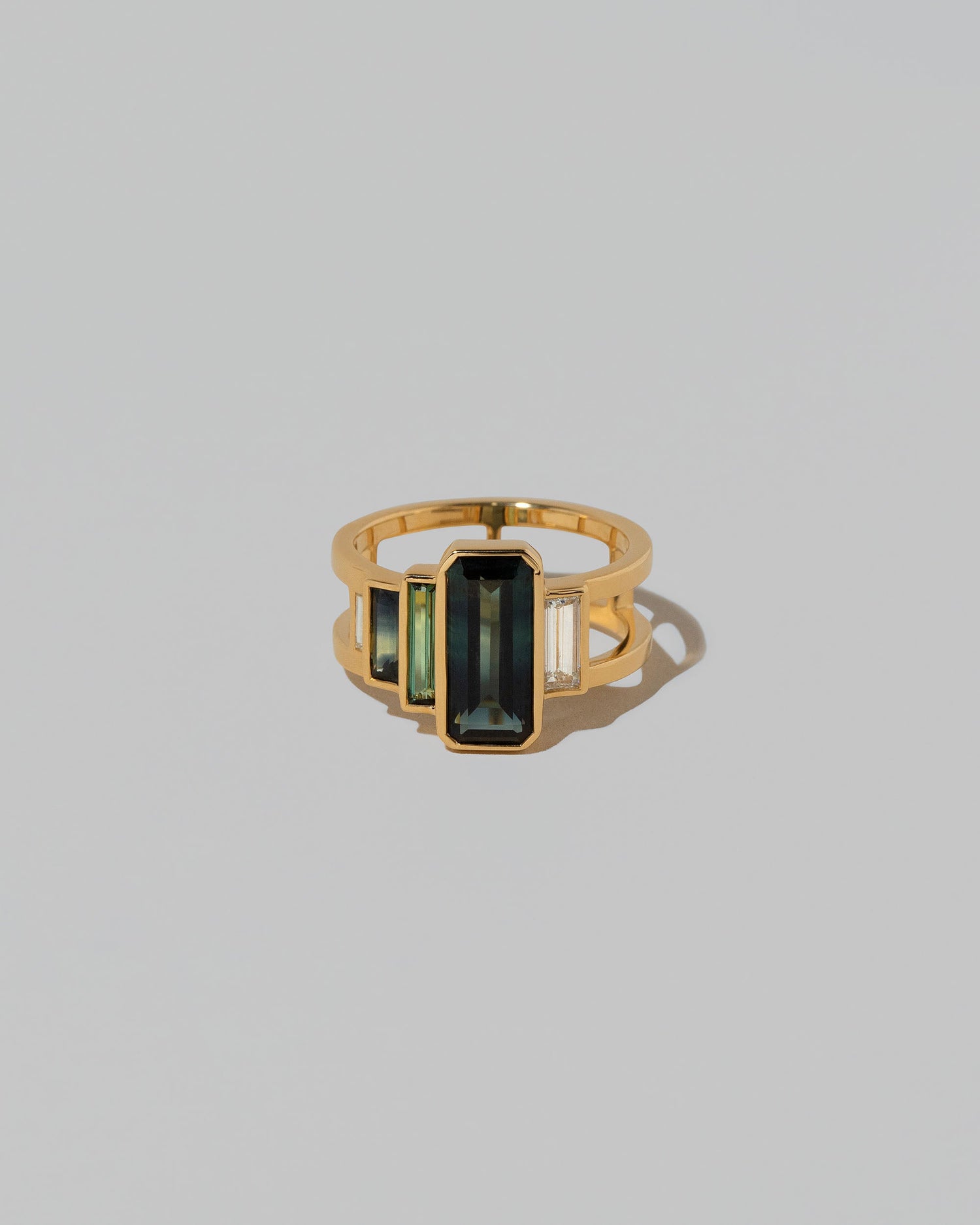 Cut-Cornered Sapphire Cage Ring