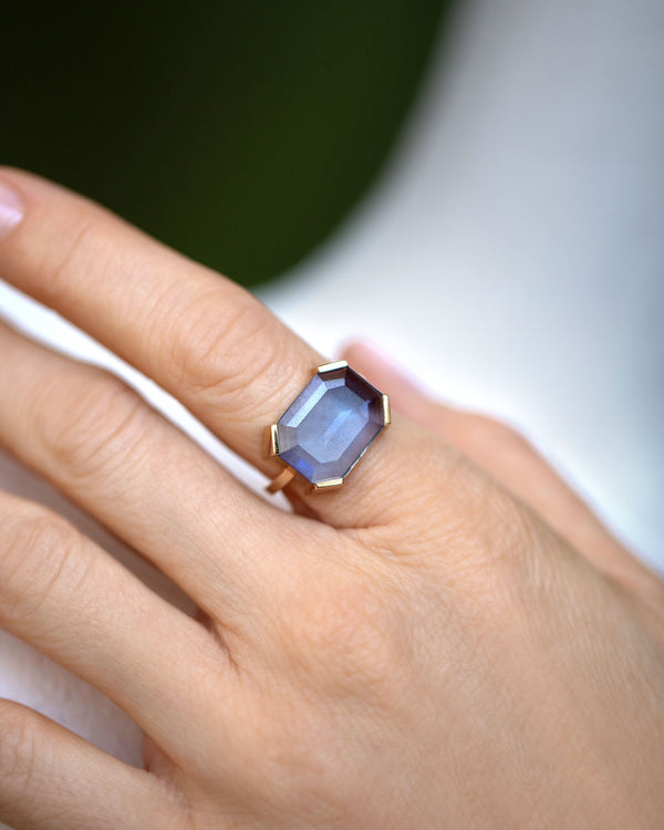Octagonal Step Cut Sapphire Statement Ring