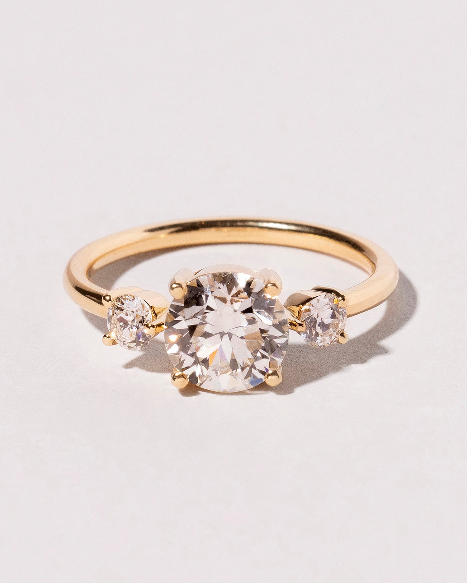 Three Stone Ring with Center 1.43 ct. Old European Cut Diamond front view