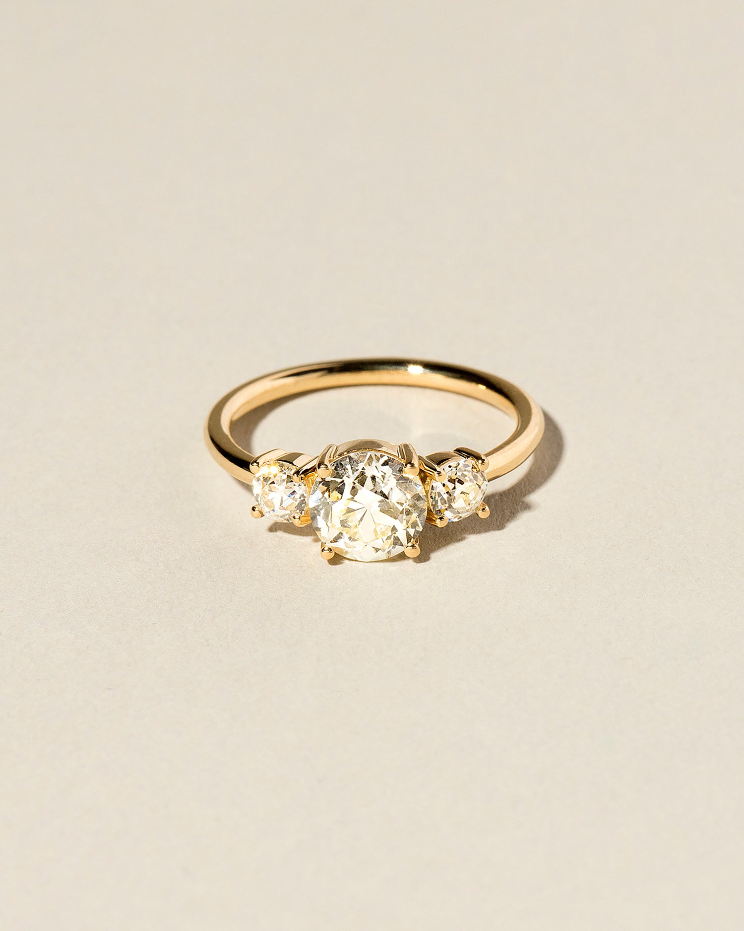 Three Stone Ring with Center 1.21 ct. Old European Cut Diamond front view