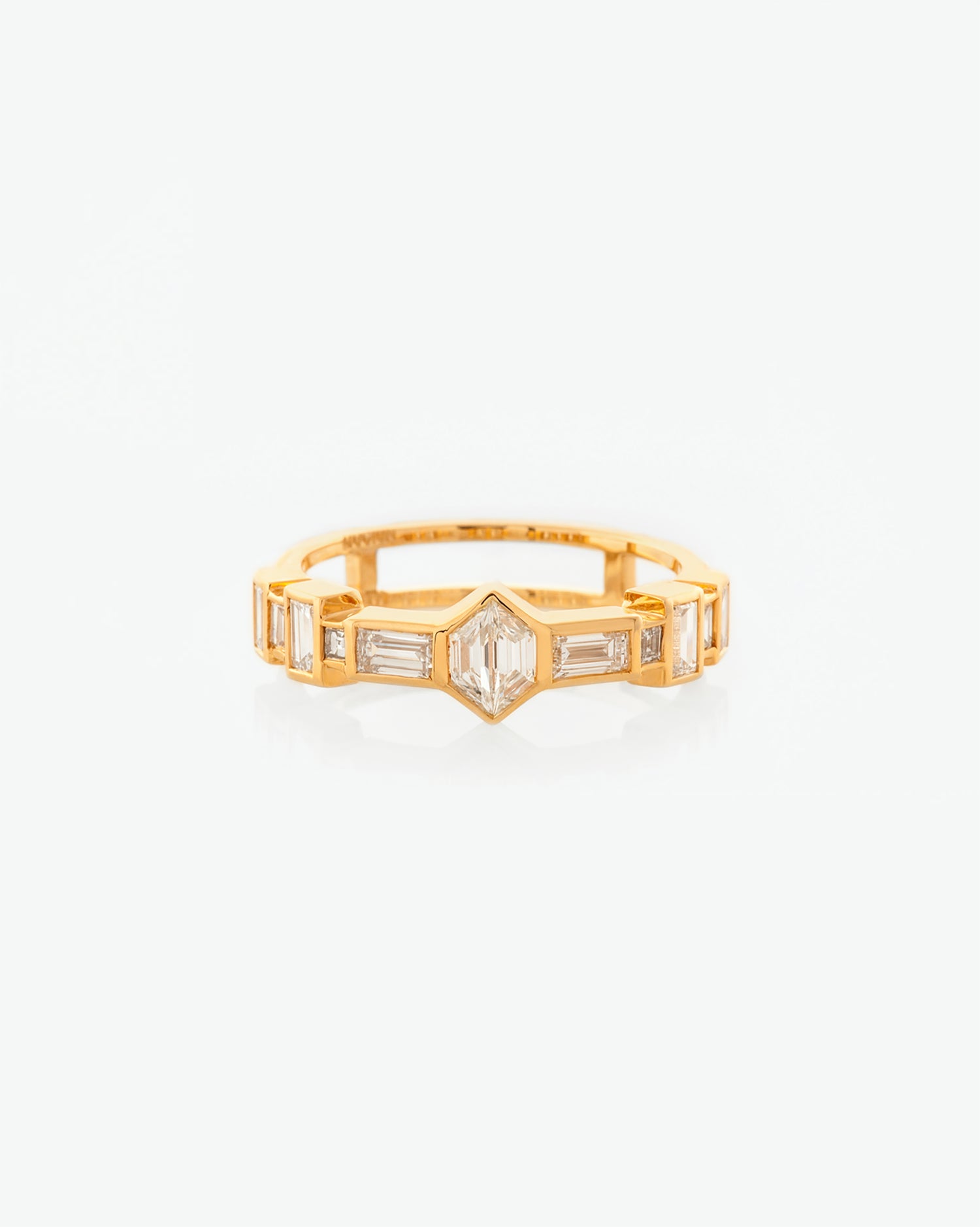 Trapezoid & Baguette Cut Diamond Line Cluster Ring front view