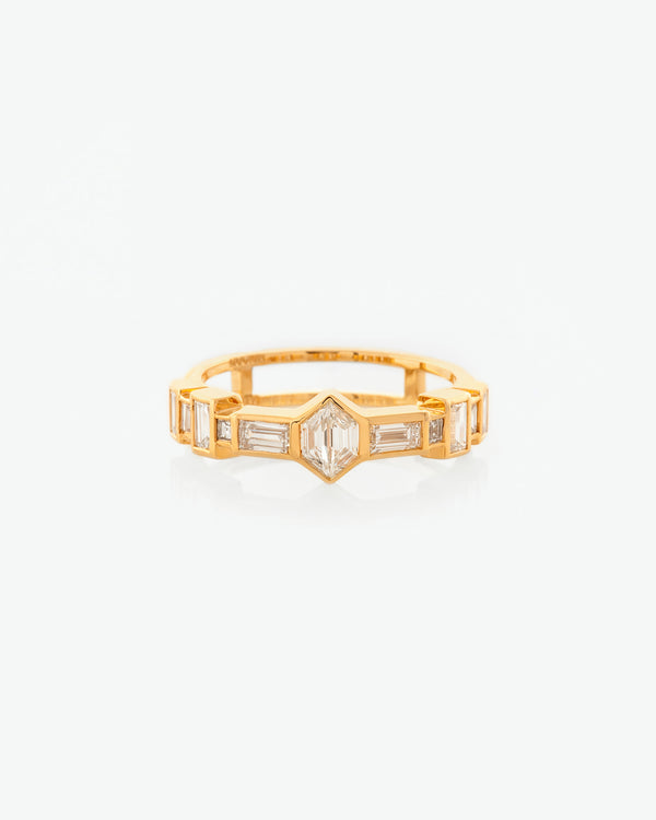 Trapezoid & Baguette Cut Diamond Line Cluster Ring front view