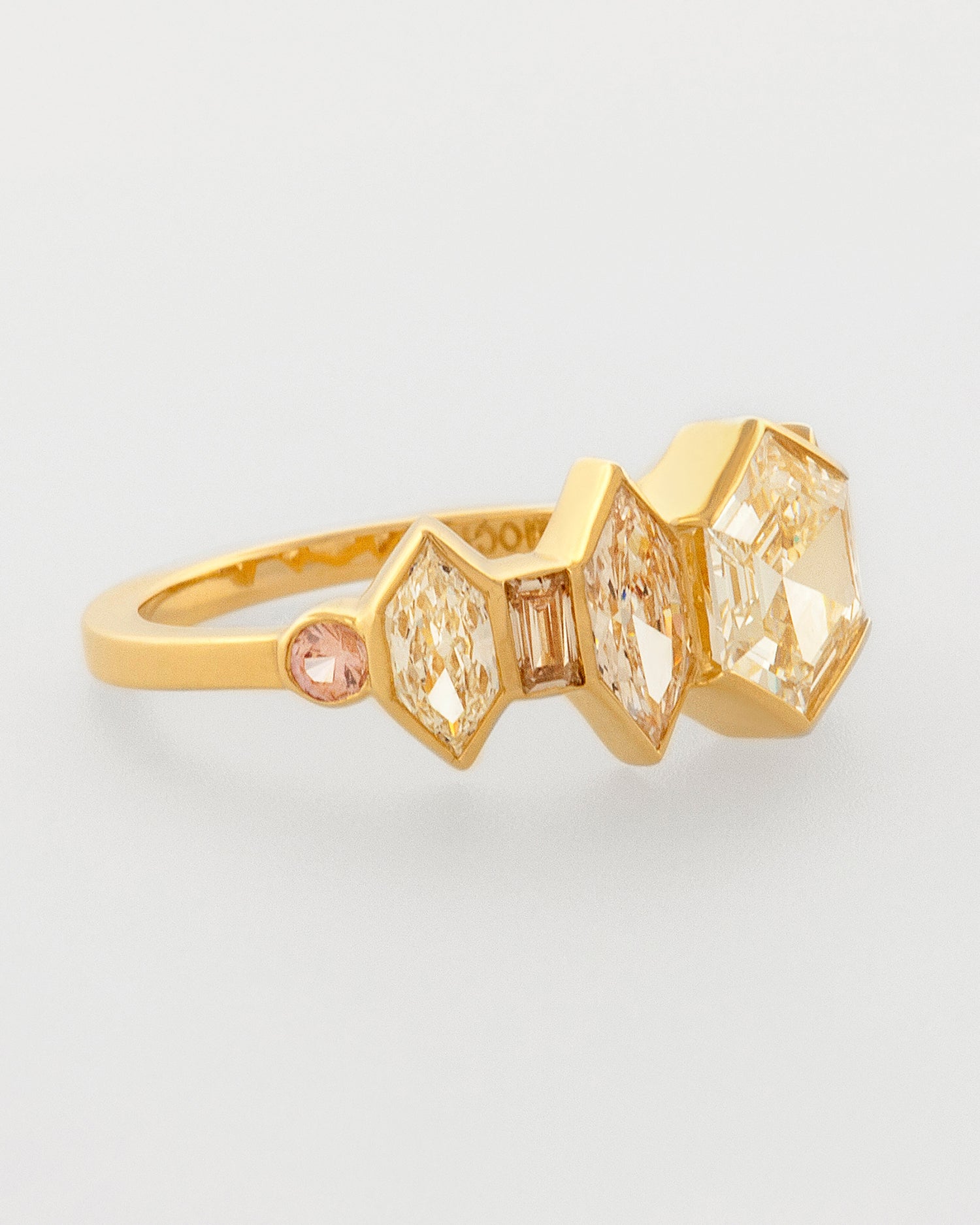 White & Champagne Diamond Line Cluster Ring front view