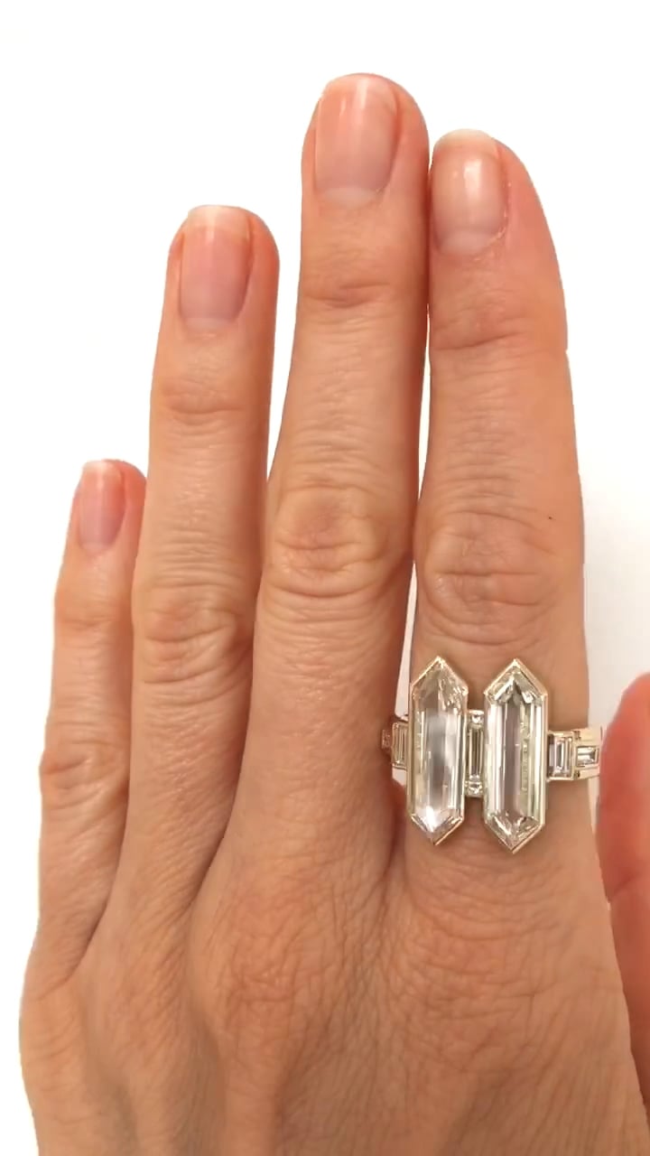 Shield Step Cut Diamond Line Cluster Ring