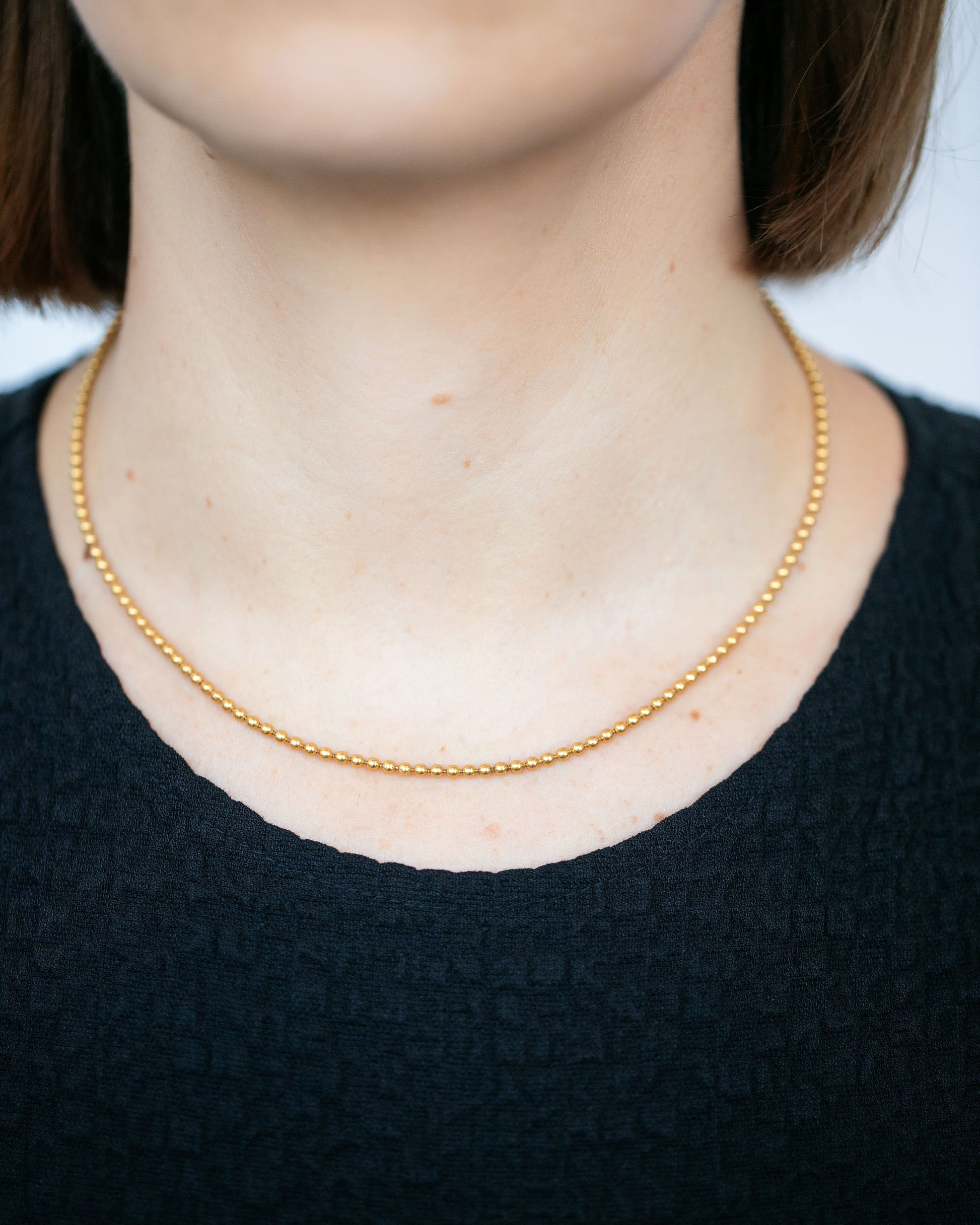 Vintage Ball Chain Necklace on model.