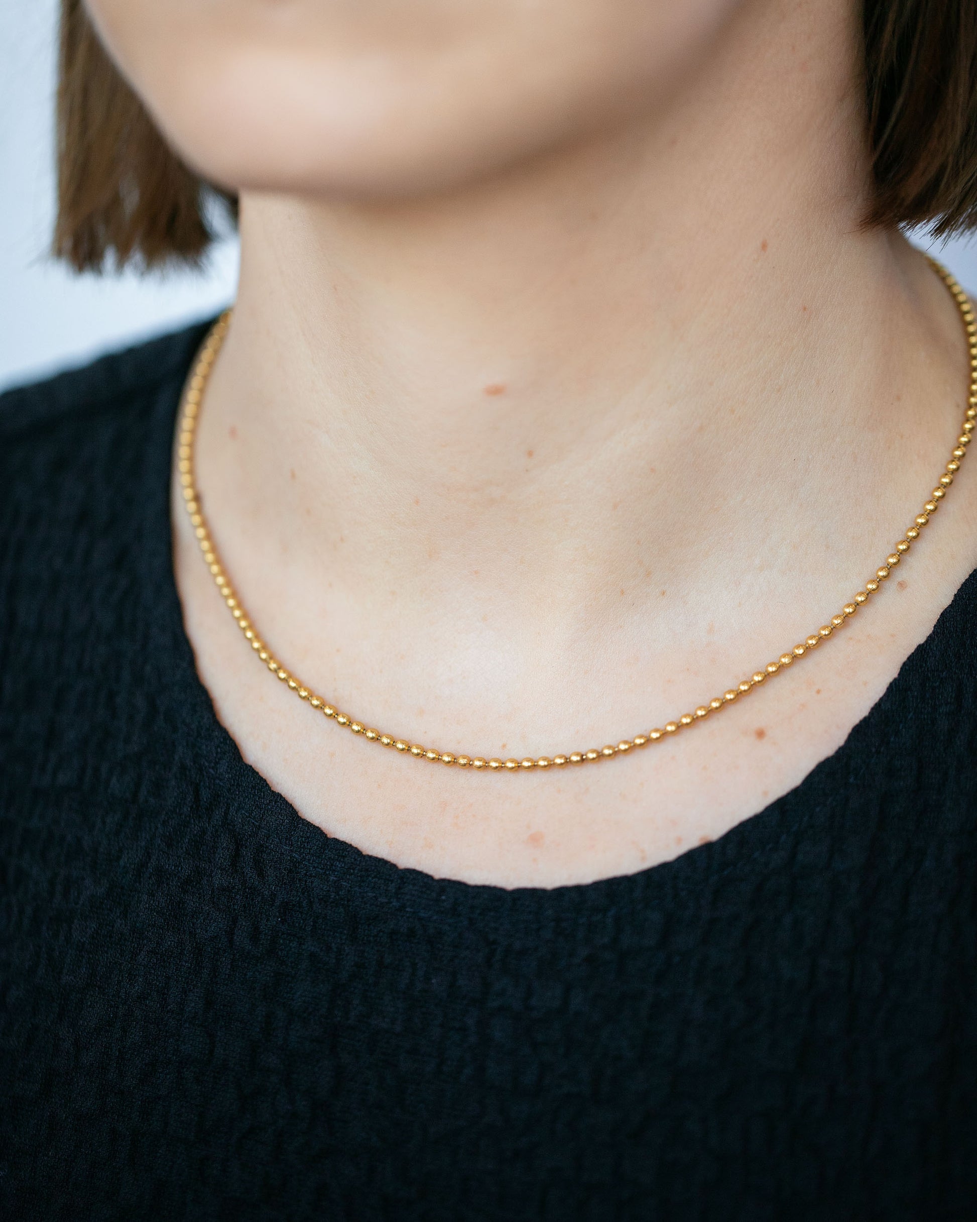 Vintage Ball Chain Necklace on model.