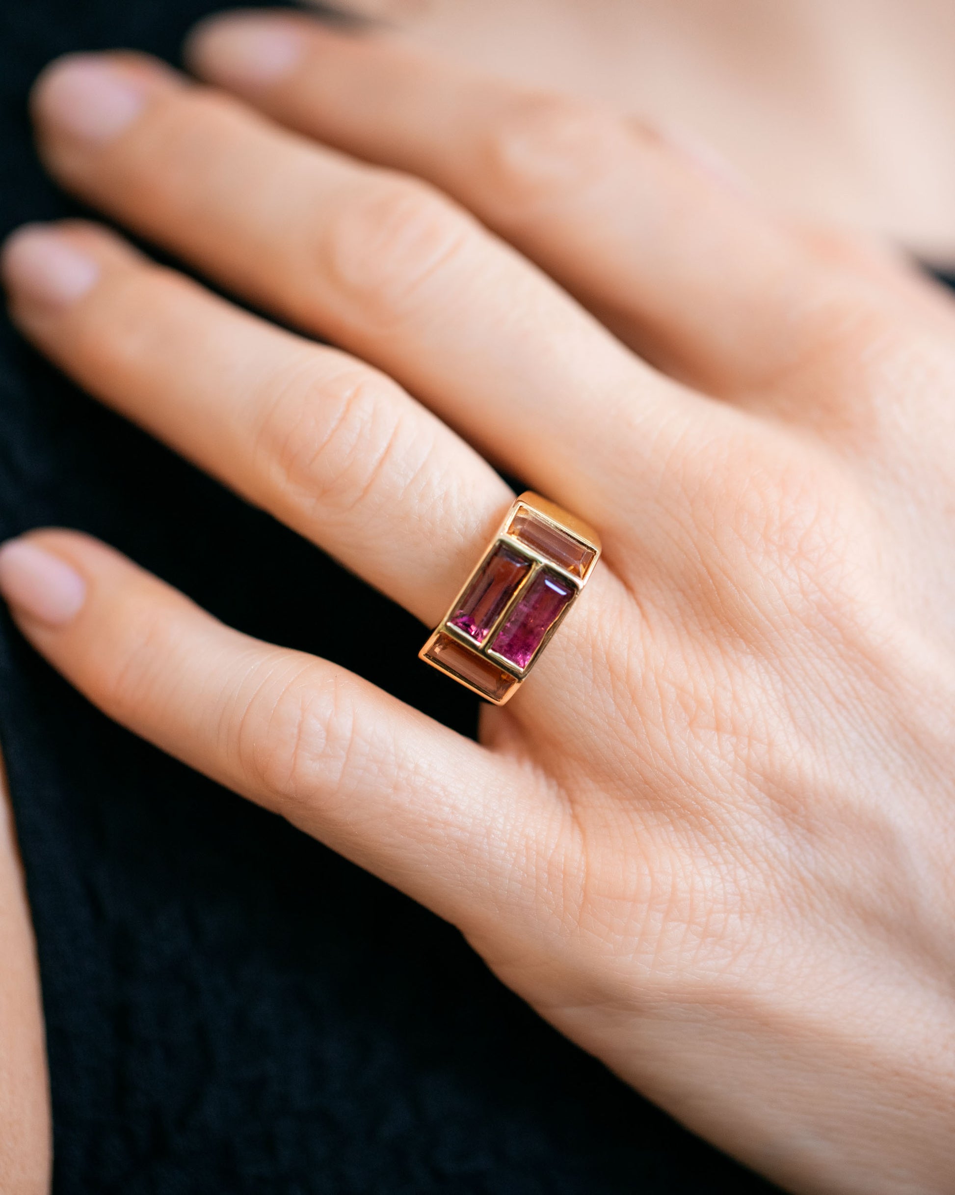 Vintage Tiffany & Co. Paloma Picasso Studio Ring on model.