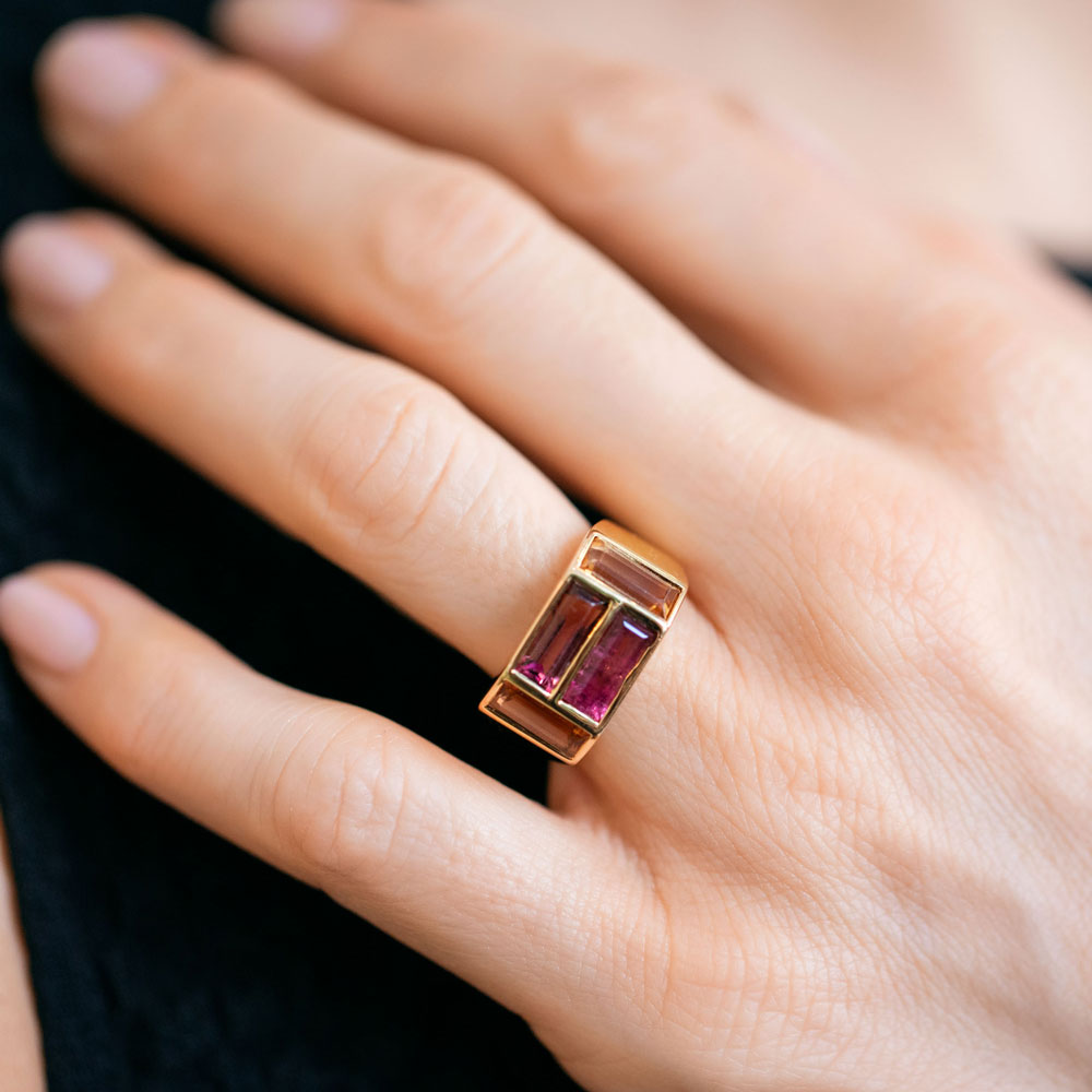 product_details::Vintage Tiffany & Co. Paloma Picasso Studio Ring on model.