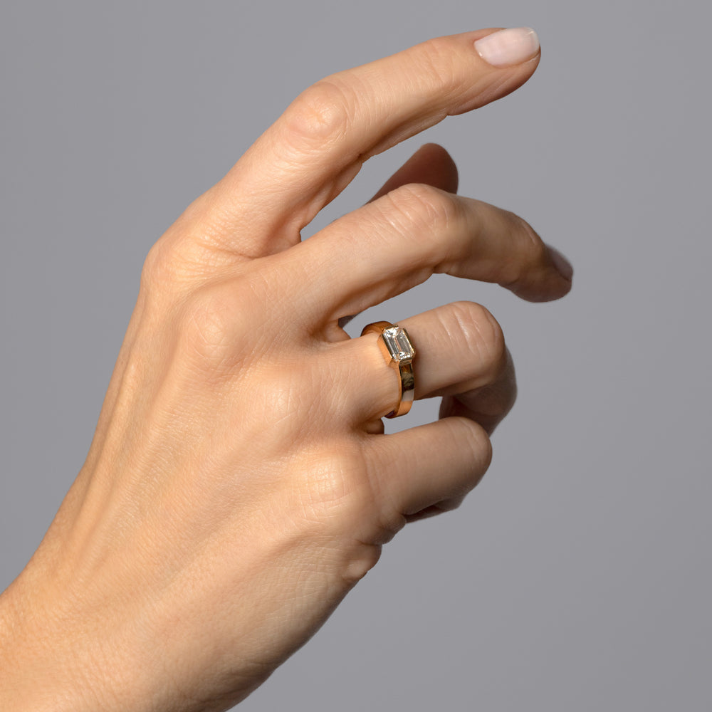 product_details::Diamond Fold Ring on model.