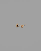 Petite Bicolor Pink/Blue Sapphire Square Frame Earrings on light color background.