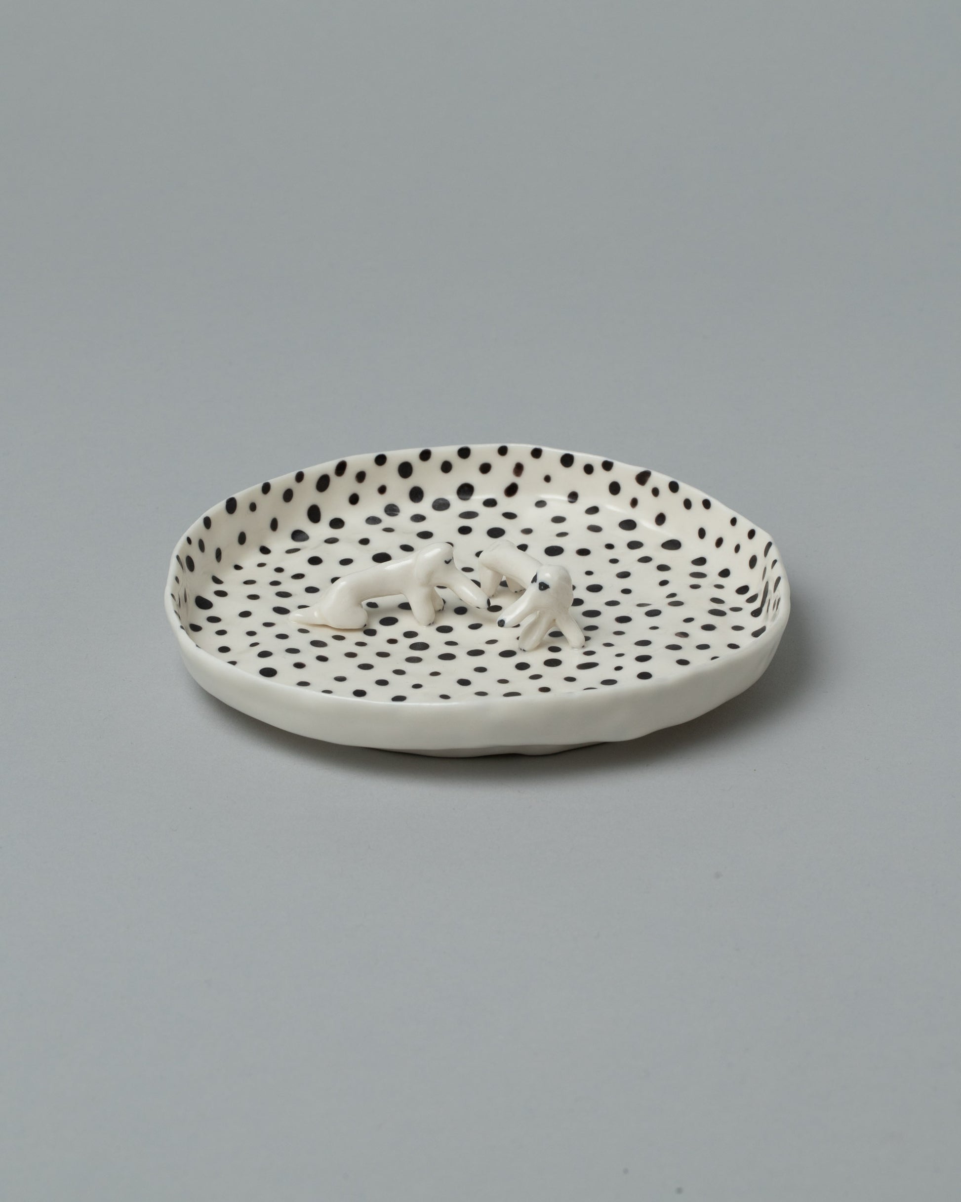 Eleonor Boström Two Pups Hanging Dog Dish on light color background.