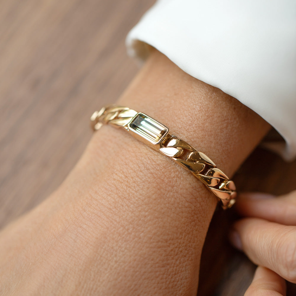 product_details::Identity Chain Bicolor Tourmaline Bracelet 003 on model.