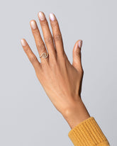 Gold White Diamond Cyclone Ring on model.