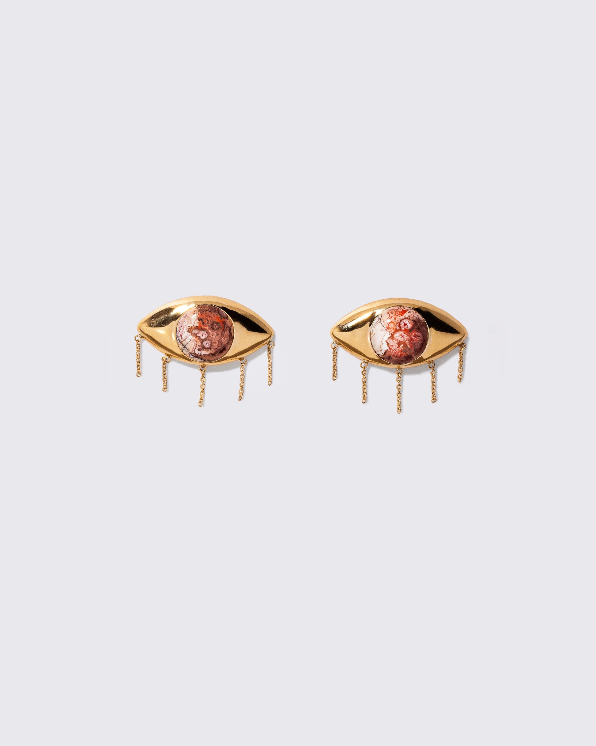 Agate Eye Earrings on light color background.