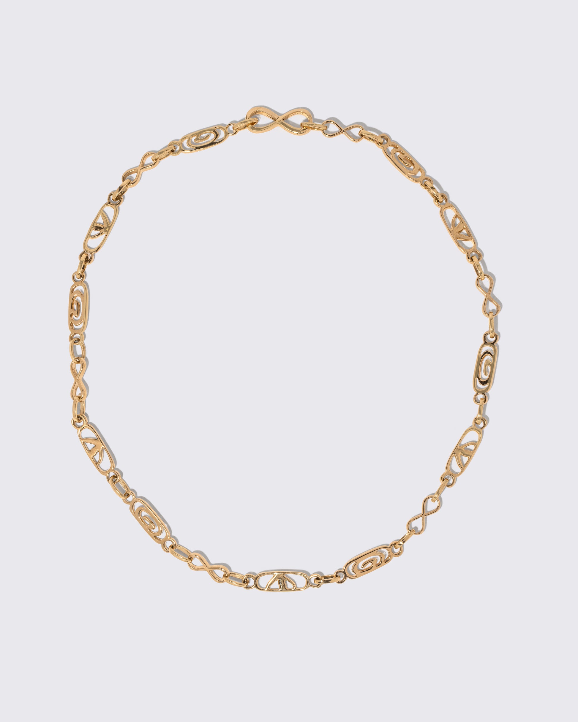 Infinity Openable Link Necklace on light color background.