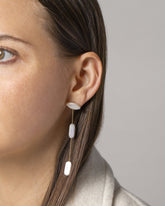 Candy Bar Pearl Drop Earrings on model.