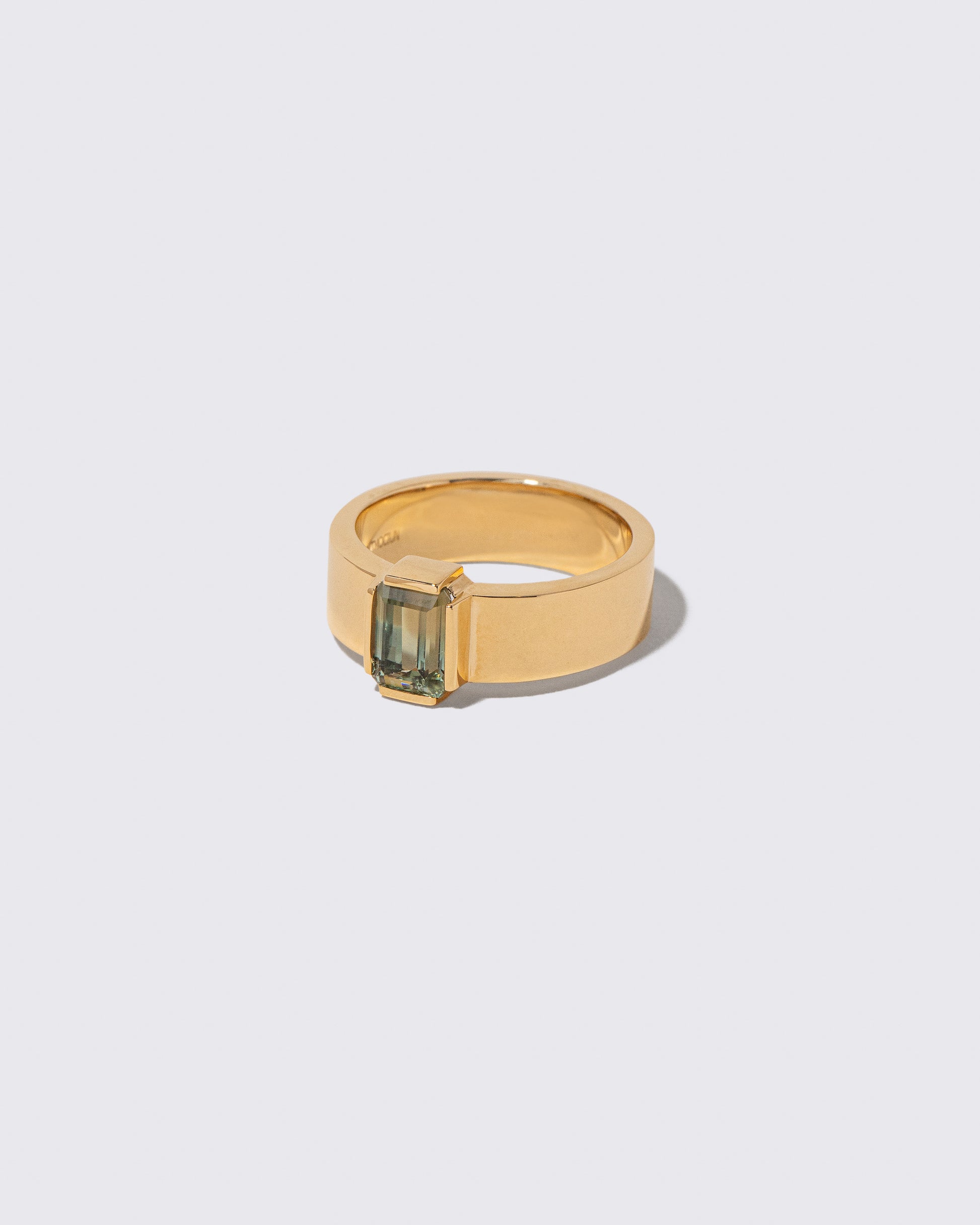 View from the side of the Sapphire Double Ring on light color background.
