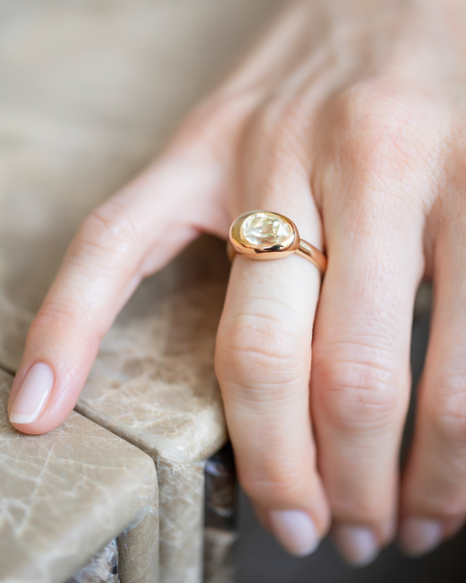 Sapphire Grand Align Ring on model.