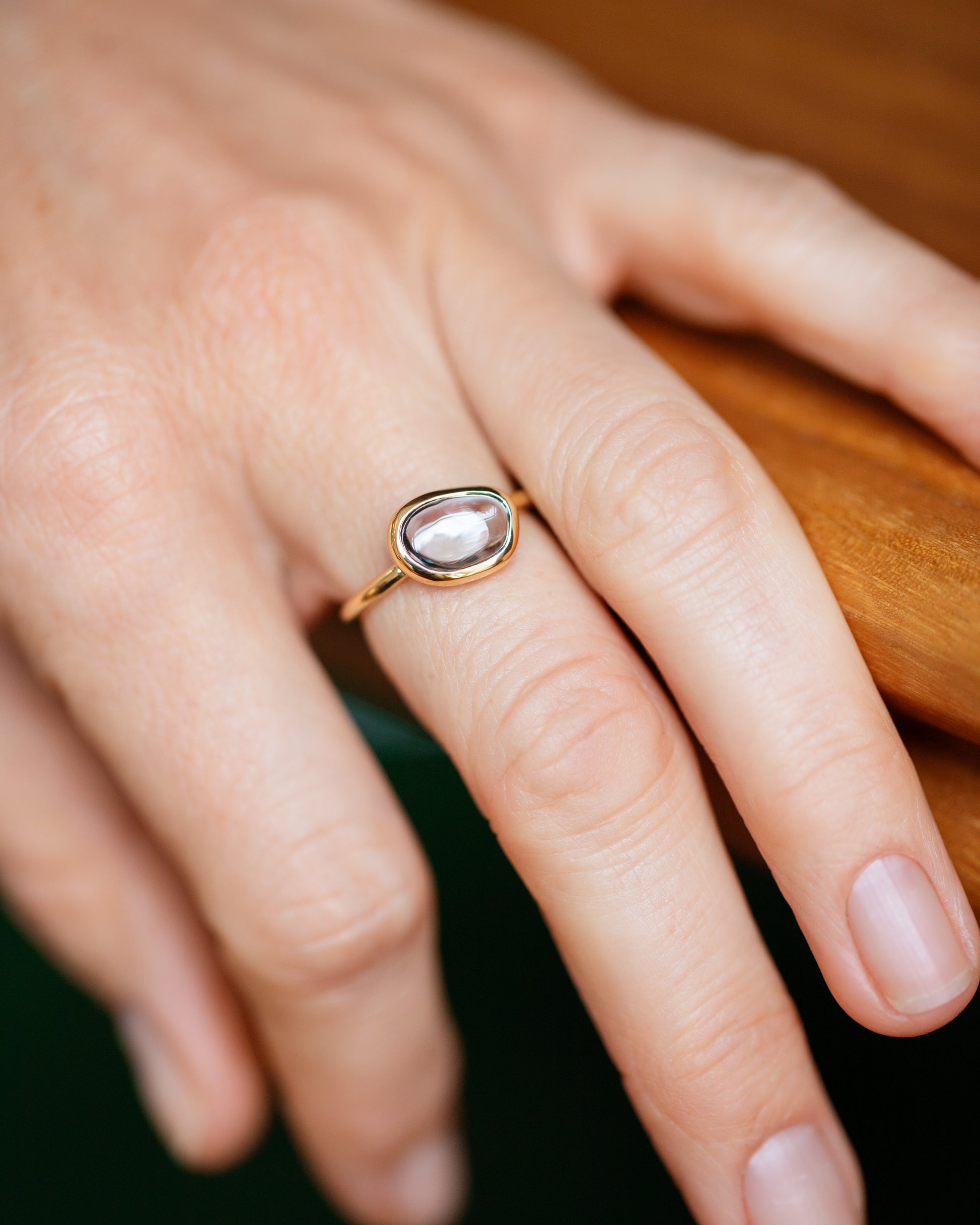 Bicolor Sapphire Gusher Ring on model.