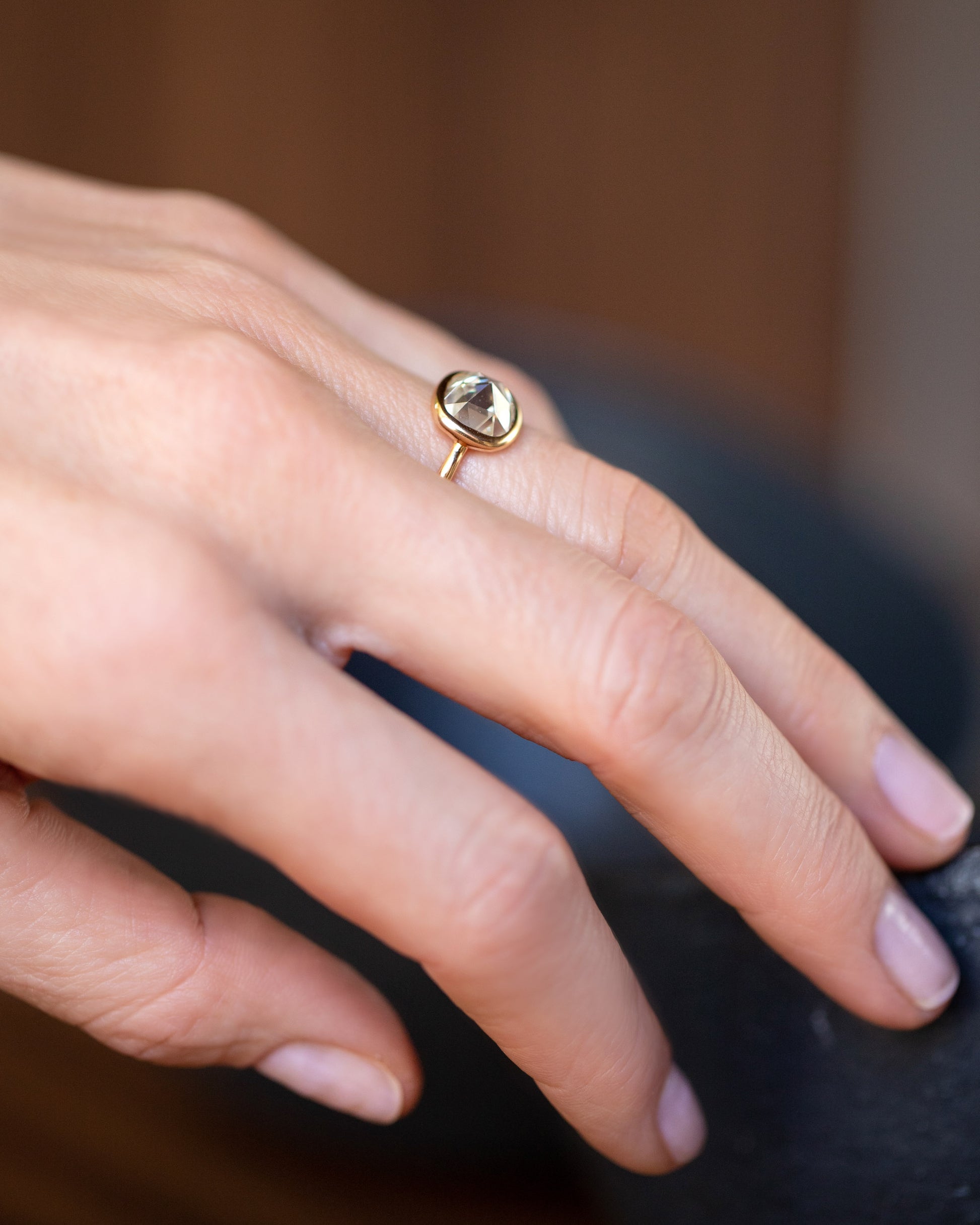 Gusher Diamond Ring 006 on model.