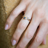 product_details::Sapphire Wild Poppies Band on model.