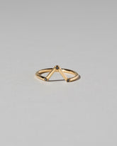 Gold Black Diamond Three Stone Triangle Band on light color background.