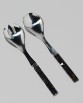 Santa Fe Stoneworks Black Buffalo Turquoise Salad Serving Set on light color background.
