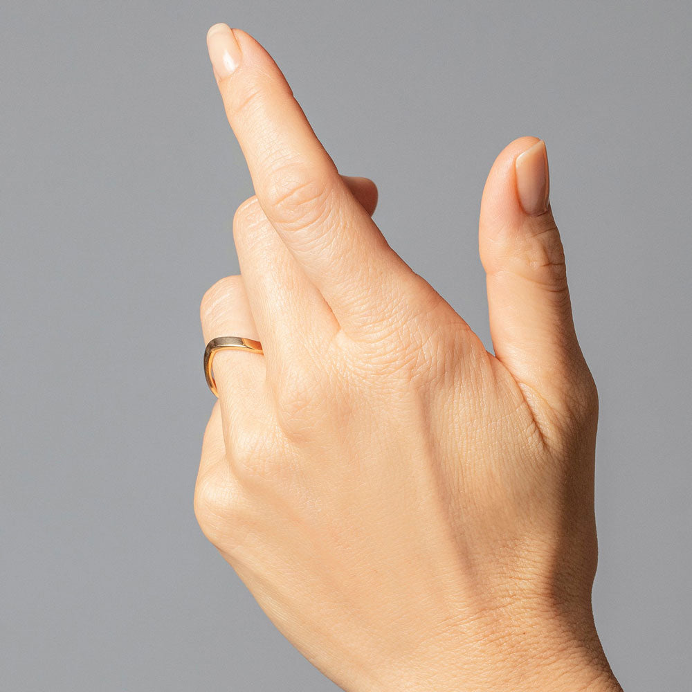 product_details::Gold Wide Peak Band on model.