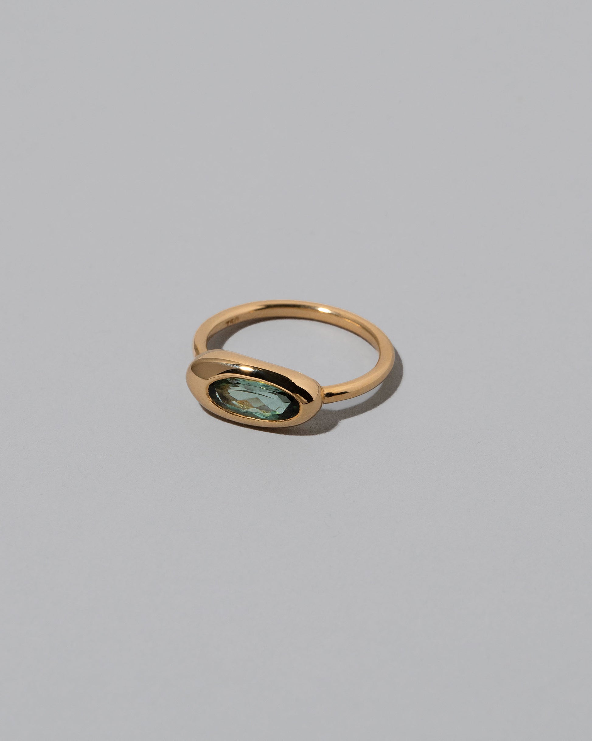View from the side of the Tourmaline Equalize Ring on light color background.