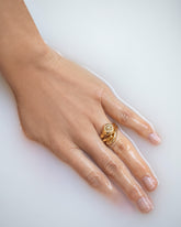 Gold Align Band and Balance Ring on model.