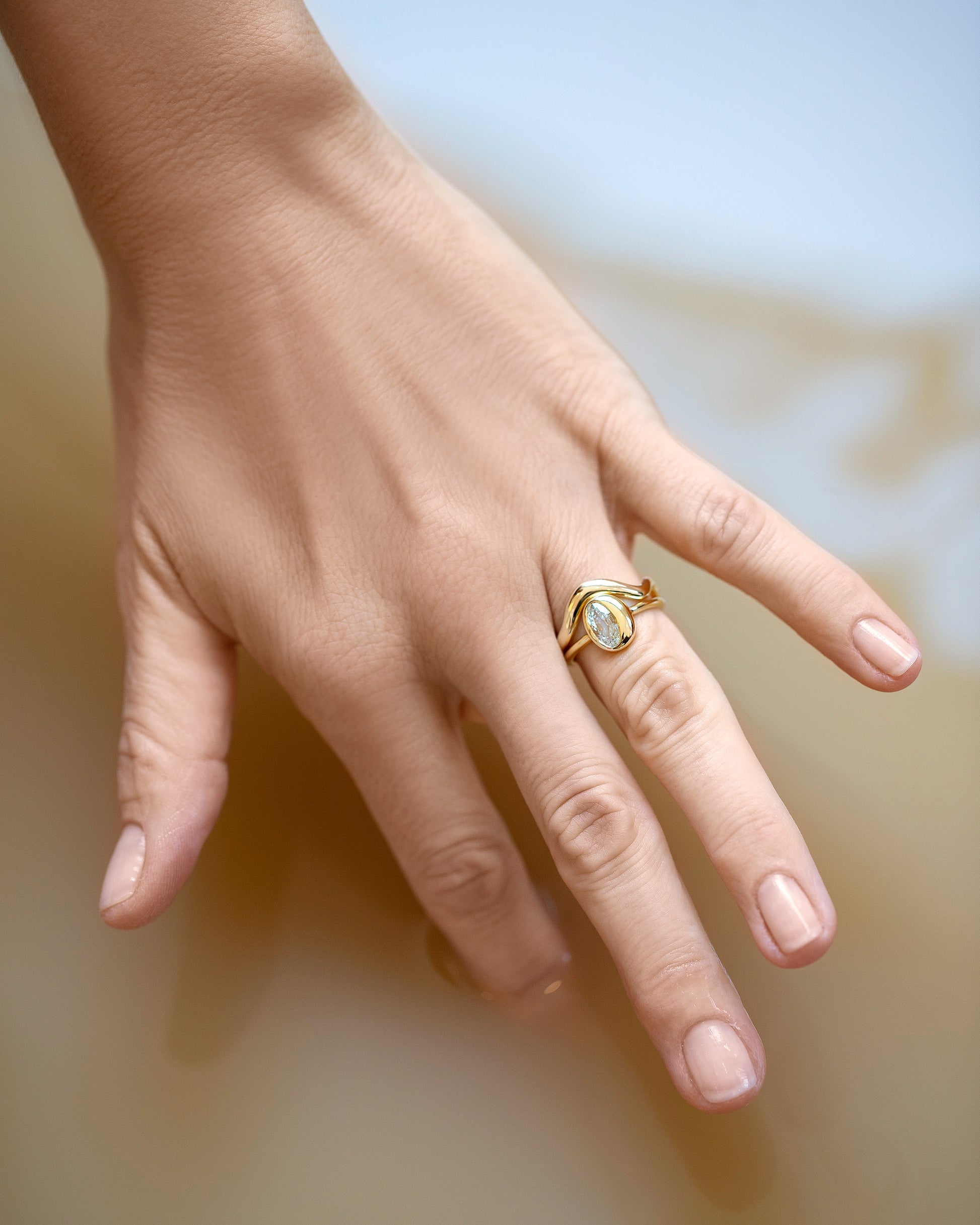 Gold Thin Planate Band and Precise Ring on model.