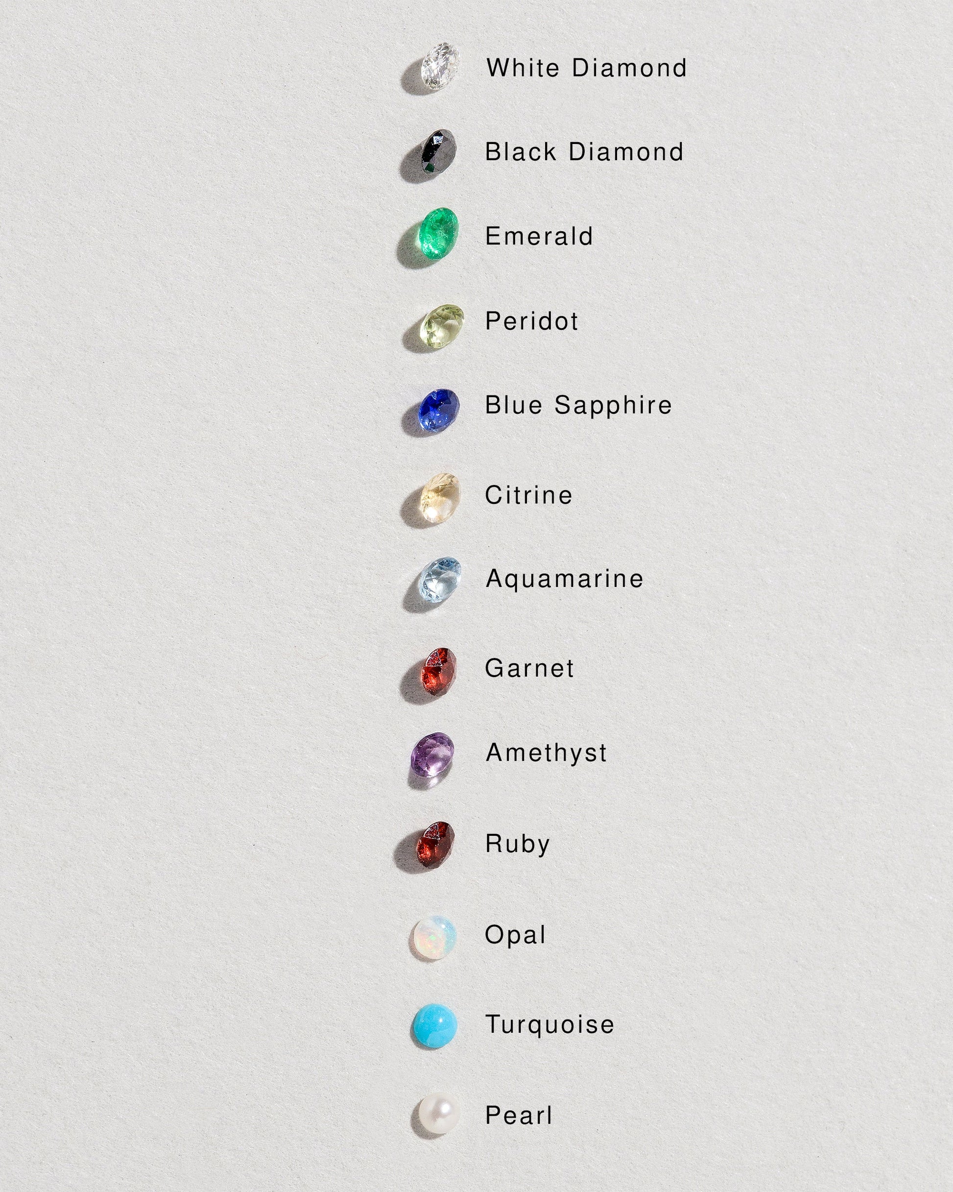 List of available precious and semiprecious gemstones available.
